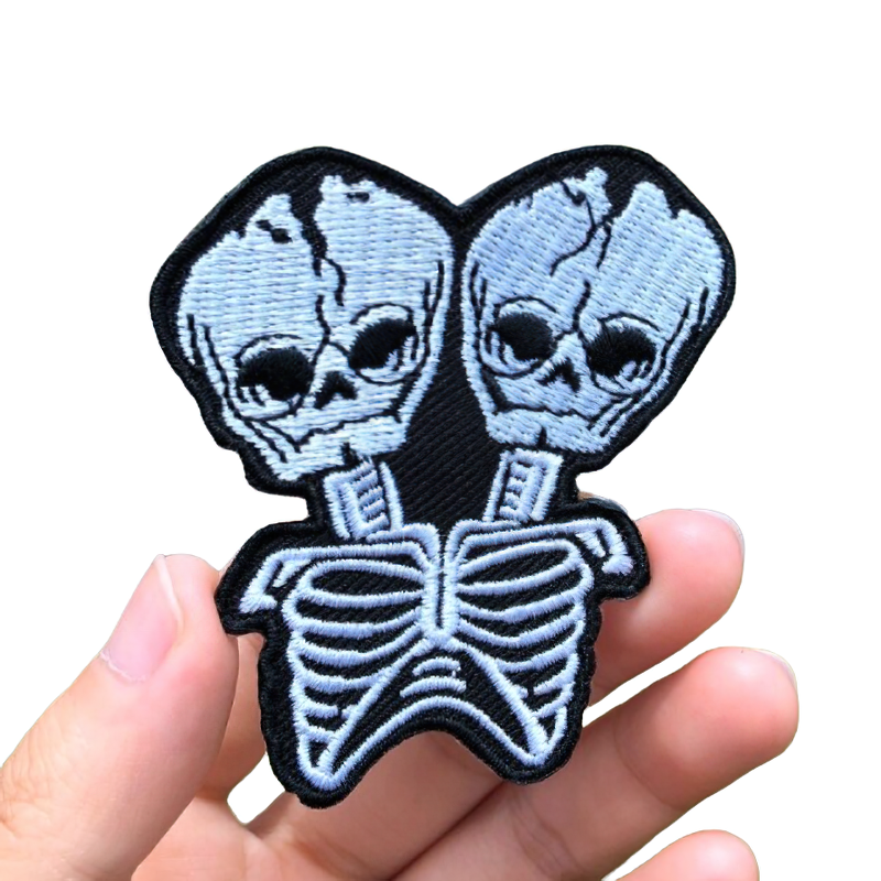 Unisex patch featuring a two-headed skeleton of an alien, perfect for gothic style clothing accessories.
