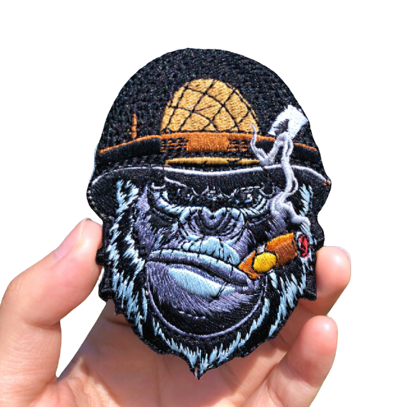 Unisex gothic patch featuring a gorilla in a helmet with a cigar, stylish accessory for clothes.