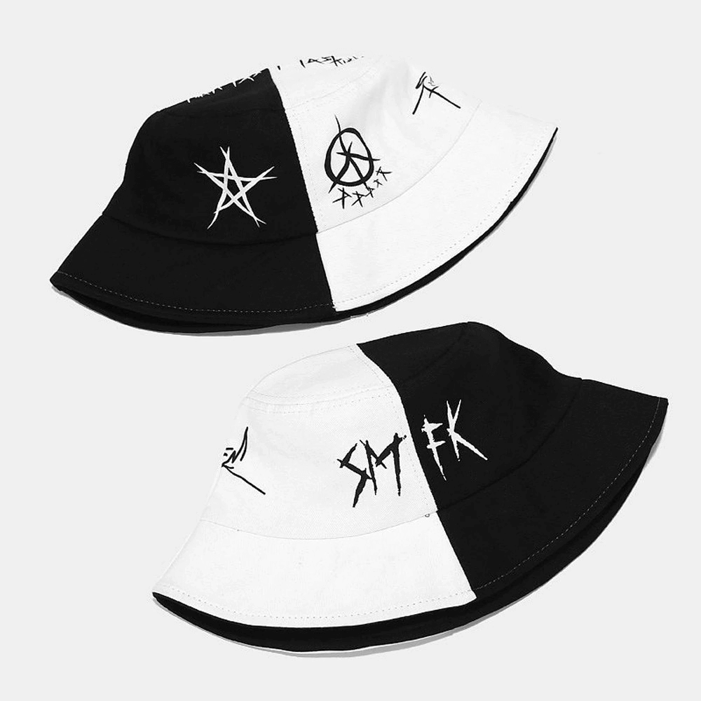 Stylish patchwork graffiti cotton bucket hat for men and women, perfect for casual outings and travel. Unisex panama style.