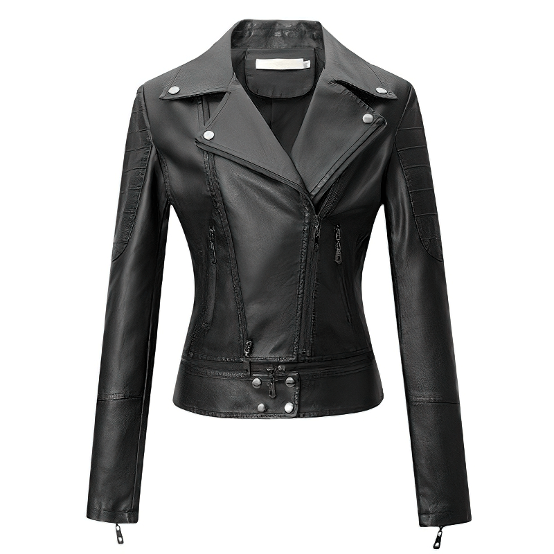 Patchwork PU Leather Motorcycle Jacket with Lower Edge Detachable / Fashion Zipper Female Outwear