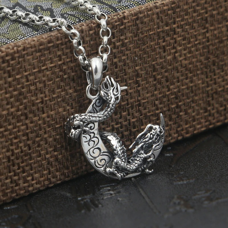 S925 sterling silver pendant featuring a dragon on a moon, perfect jewelry for men and women, stylish accessory.