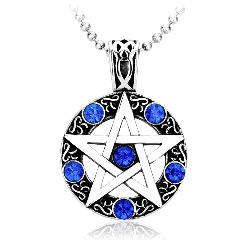 Pendant Of Five-Pointed Star With Stones / Fashion Gothic Necklace Of Stainless Steel - HARD'N'HEAVY