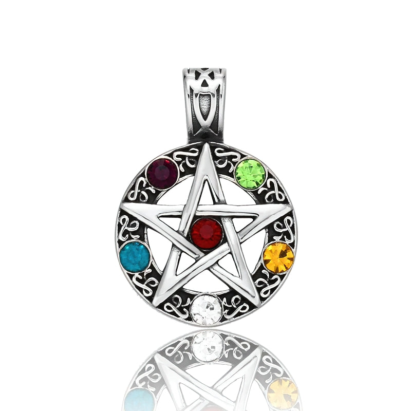 Pendant Of Five-Pointed Star With Stones / Fashion Gothic Necklace Of Stainless Steel - HARD'N'HEAVY