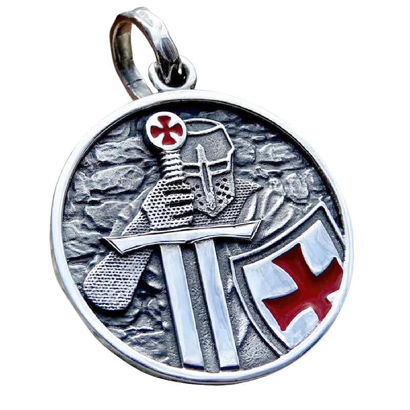 Stainless steel pendant featuring a knight with sword and shield, perfect for retro style jewelry enthusiasts.