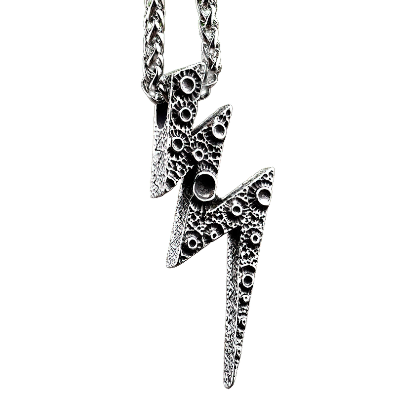 Unisex stainless steel lightning pendant necklace, stylish accessory for alternative fashion enthusiasts.