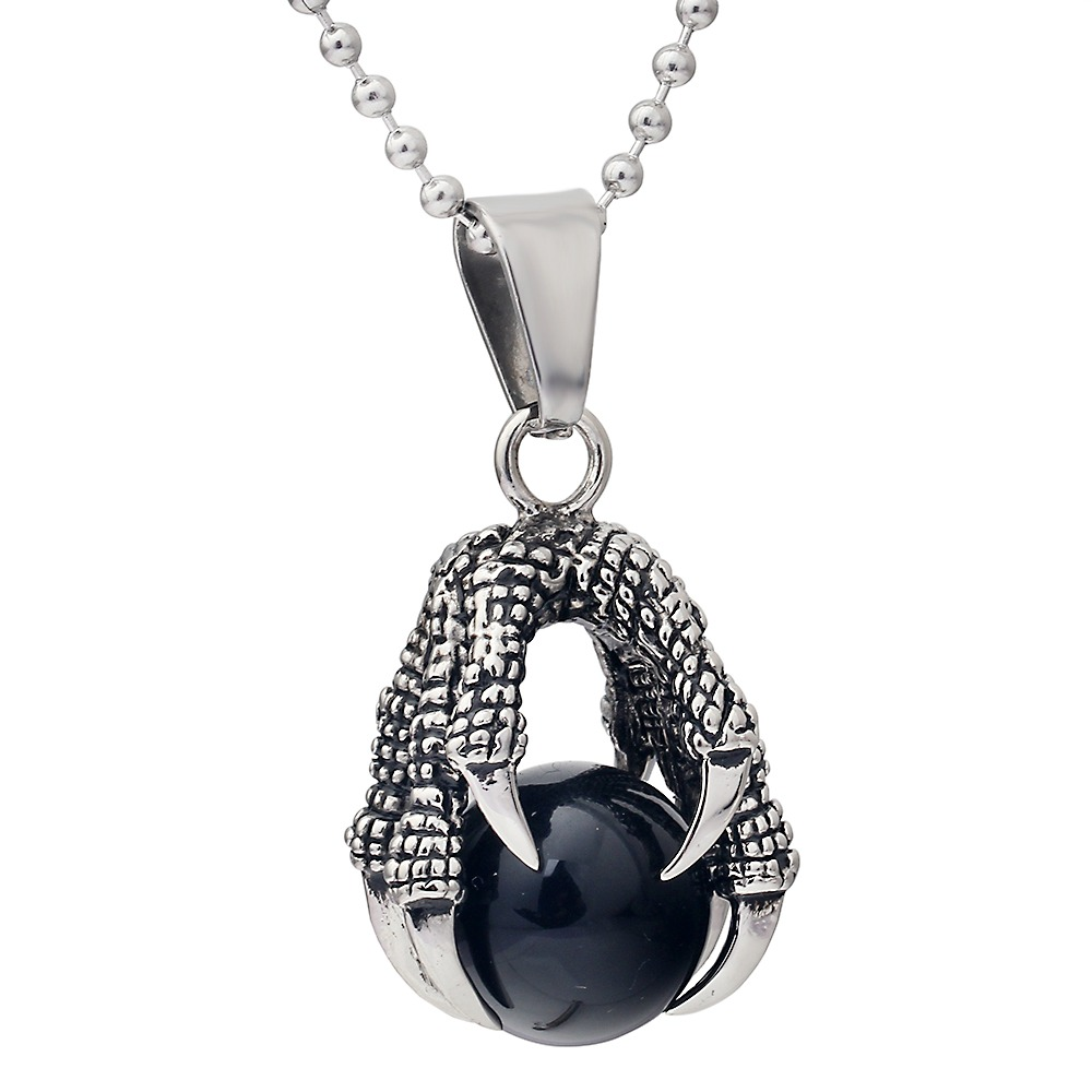Pendant With Big Black Stone Crystal / Stainless Steel Pendant Dragon's Claw for Man and Woman - HARD'N'HEAVY
