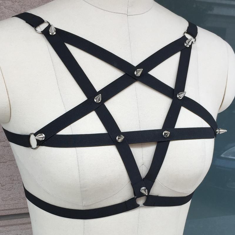 Pentagram Women Bra Body Bondage Harness / Gothic Style Accessories - HARD'N'HEAVY
