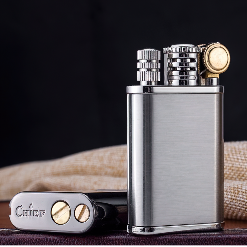 Sleek silver permanent windproof lighter on kerosene with a modern design and classic touch.
