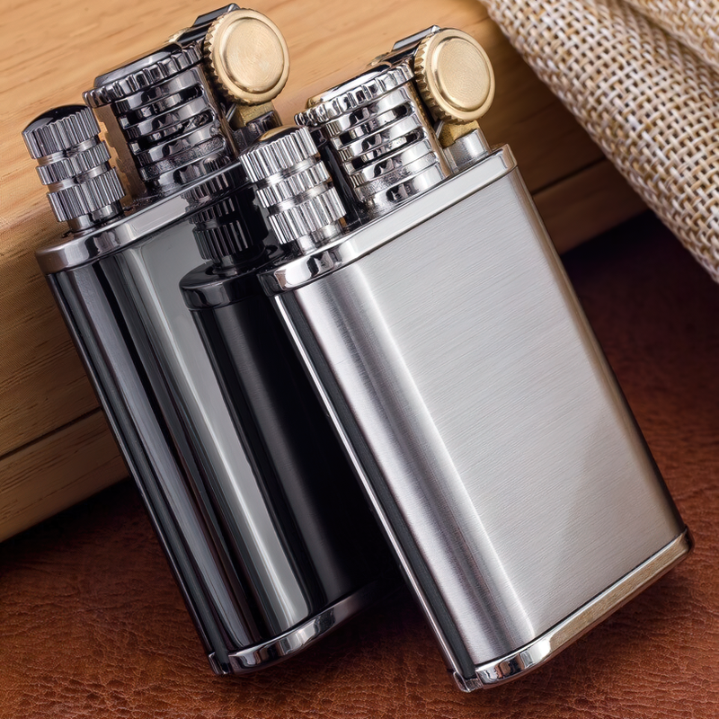 Classic dual-purpose windproof lighters in silver and black, designed for kerosene oil with a sleek modern style.