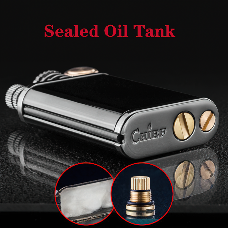 Stylish kerosene oil lighter with sealed oil tank and dual purpose design, showcasing a modern classic aesthetic.