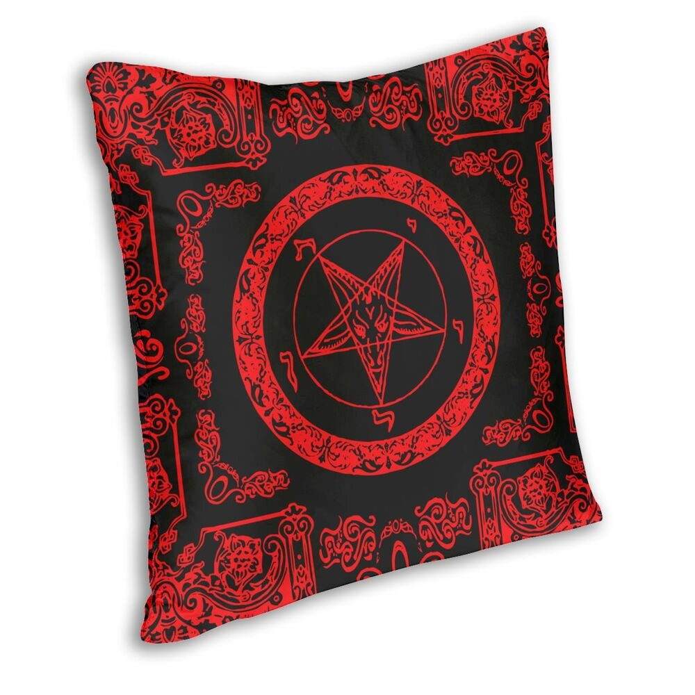 Double-sided pillowcase featuring gothic satanic signs in red and black, perfect for home decor.