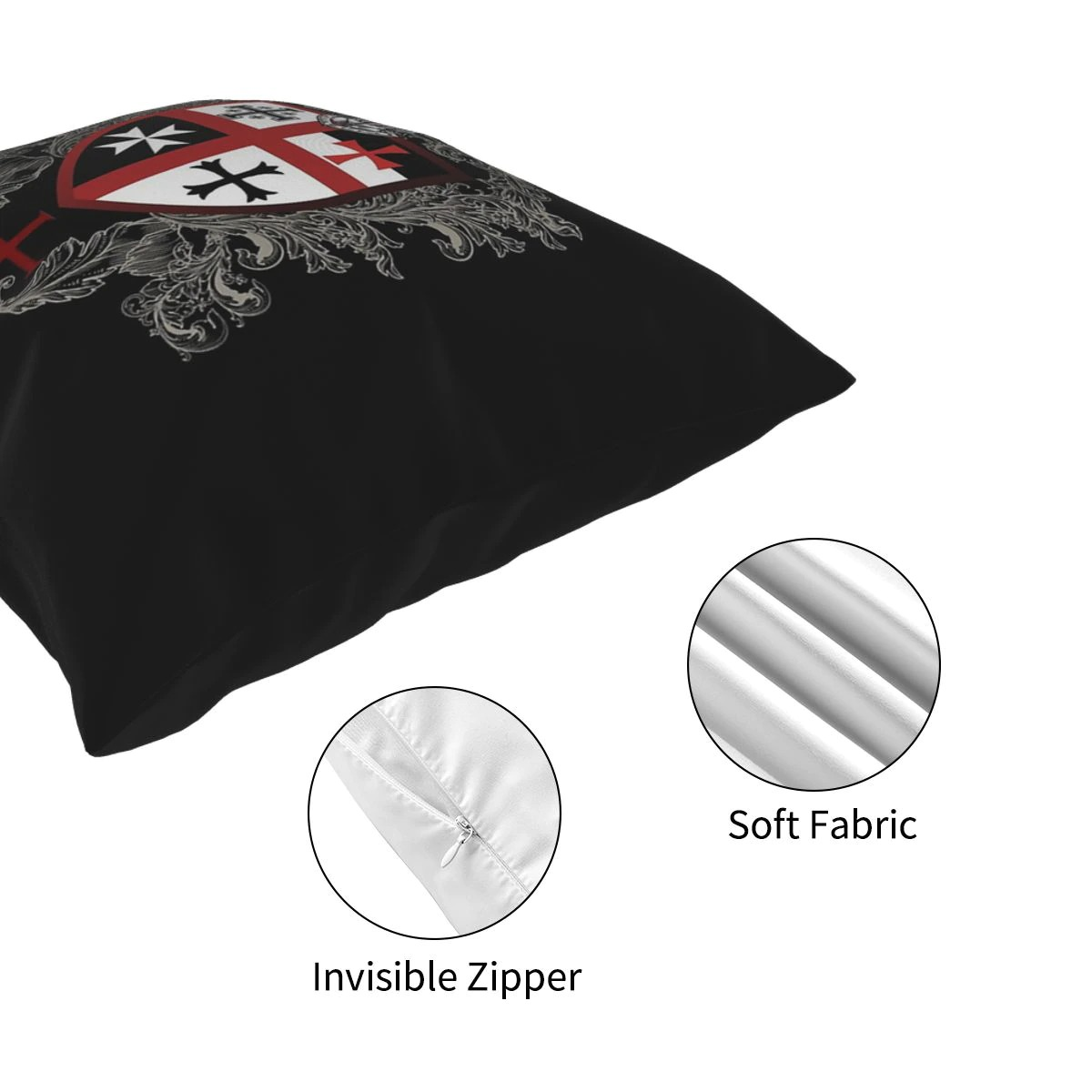 Pillowcase with Knights Templar Cross, featuring soft fabric and invisible zipper for stylish room decor.