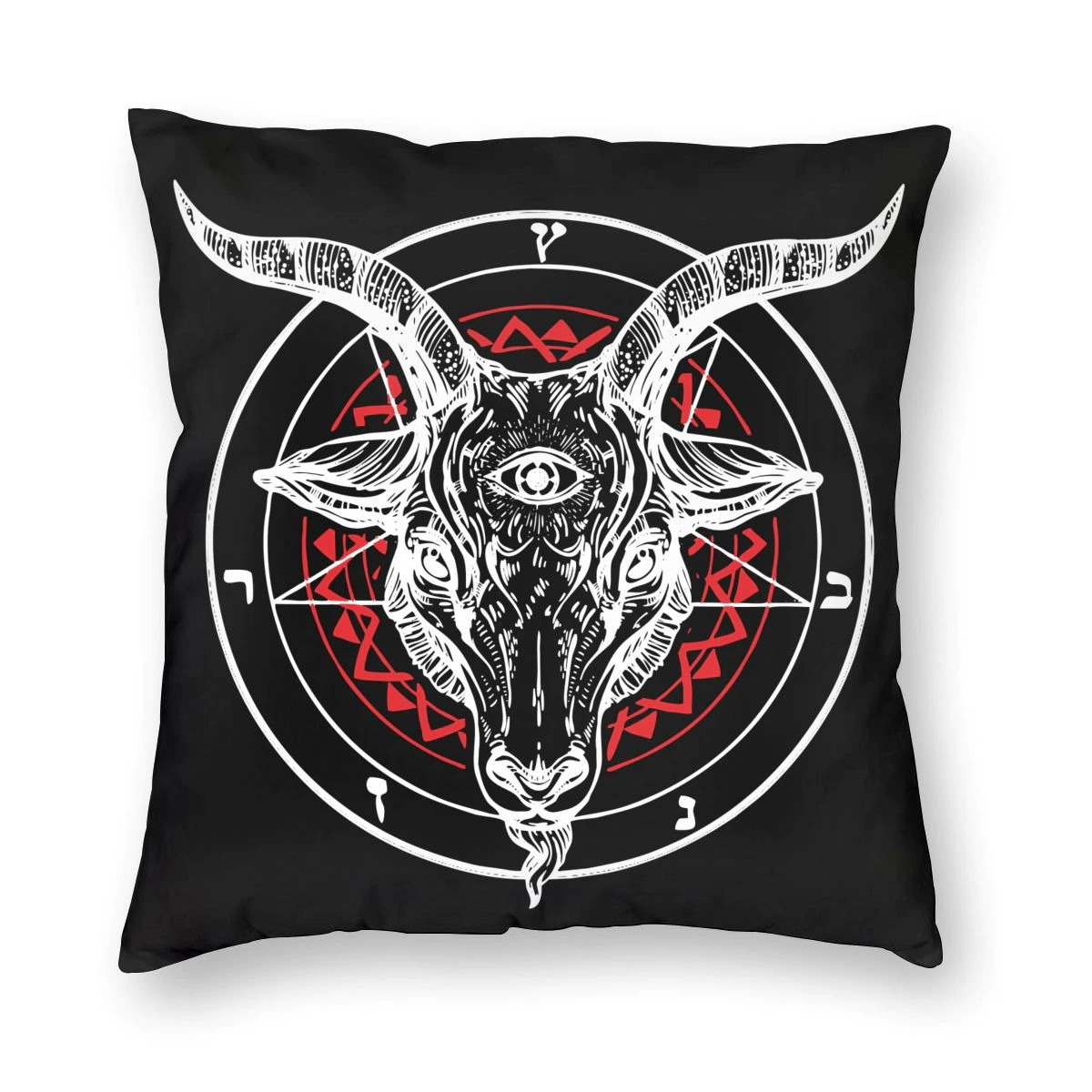 Gothic-style pillow cover featuring a detailed print of a satanic goat with pentagram design.