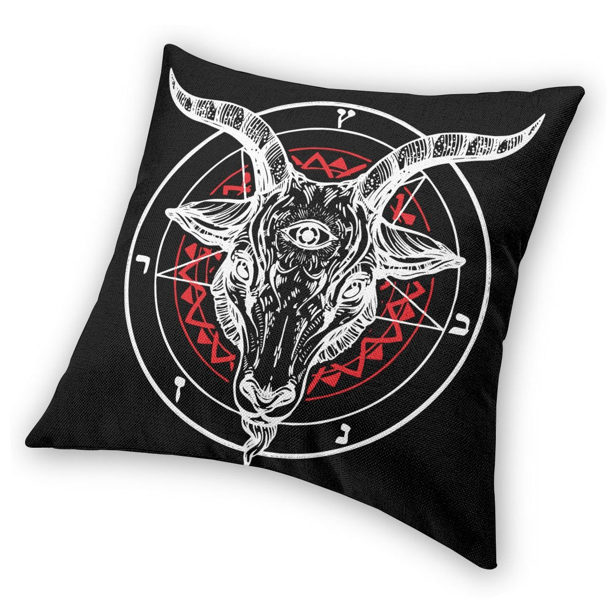 Gothic style pillow cover featuring a detailed print of a satanic goat design, perfect for home decor.
