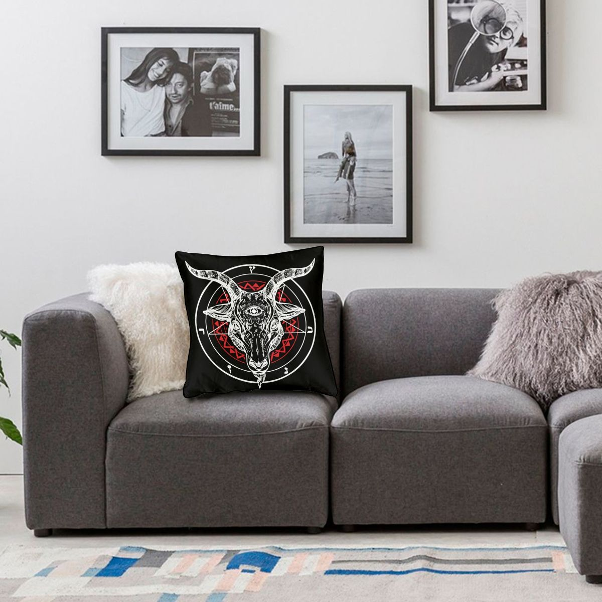 Gothic style pillow cover with satanic goat print, perfect for decorating your sofa or bed.