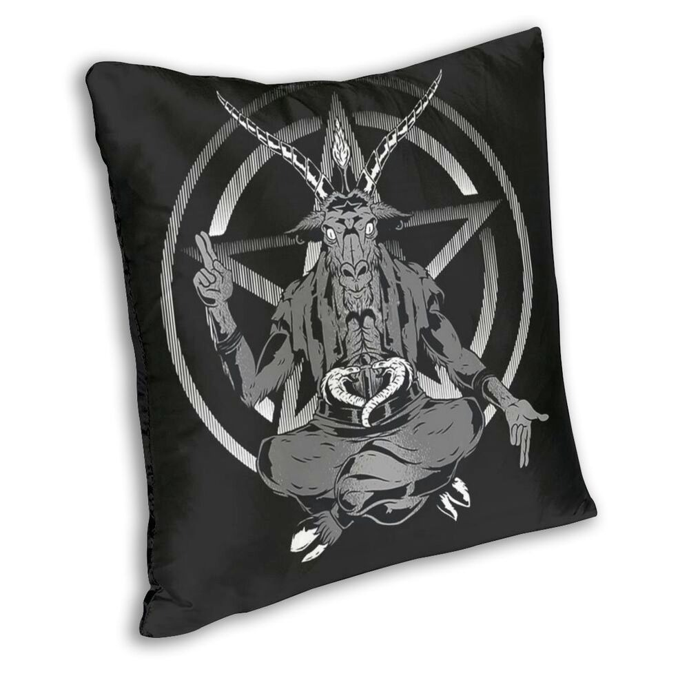 Gothic pillow cover with Satanic goat print, double-sided design for unique decor and stylish sofa addition.
