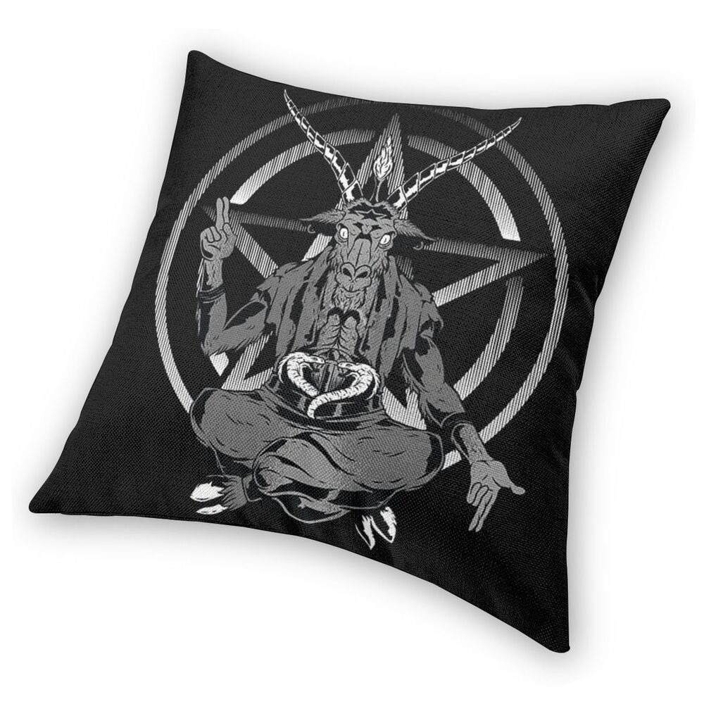 Gothic pillow cover featuring a Satanic goat design, perfect for bold home decor and unique gifts.
