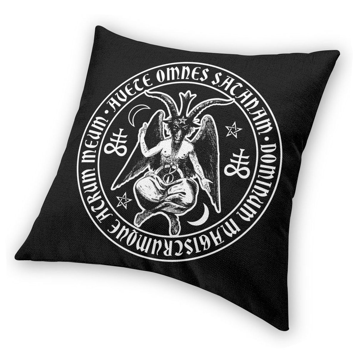 Gothic pillow cover featuring a striking print of a satanic goat design, perfect for home decor and dramatic accents.