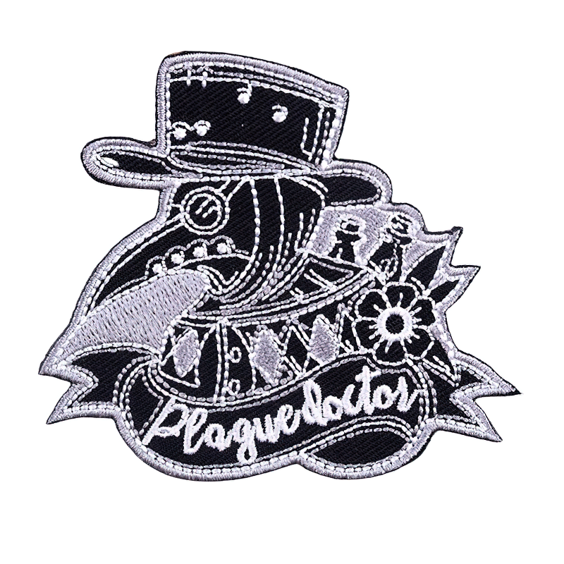 Stylish Plague Doctor patch featuring detailed embroidery, perfect accessory for clothing, unisex design.