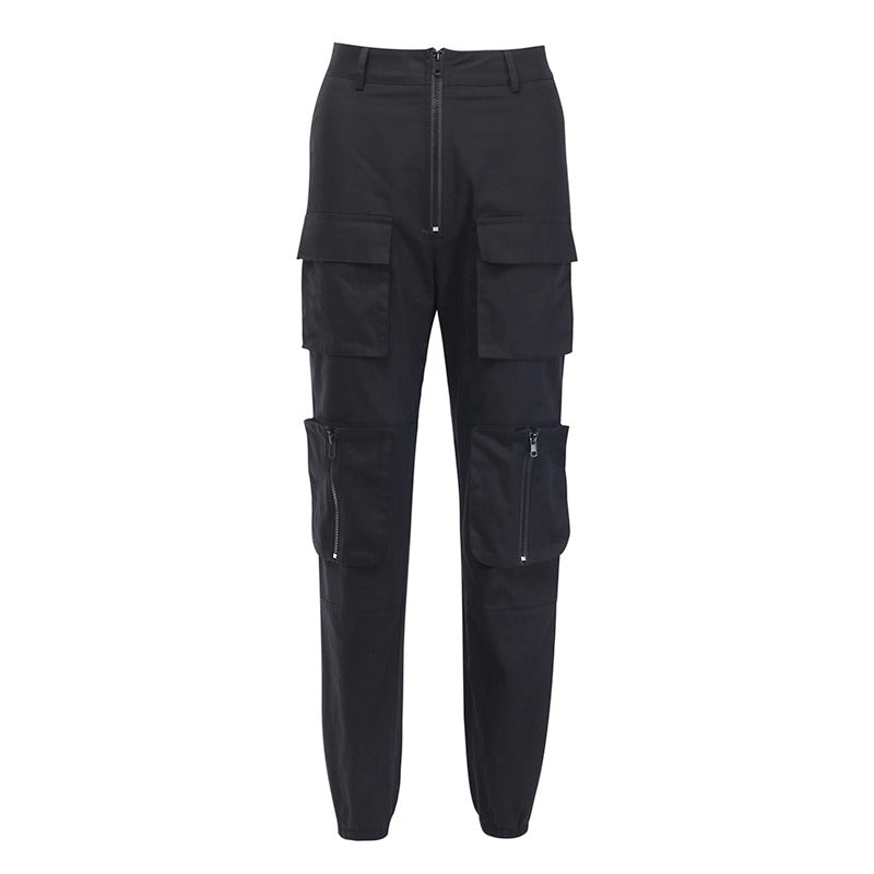 Pleated Gothic pants for women featuring patchwork pockets and zipper, perfect for autumn fashion style.