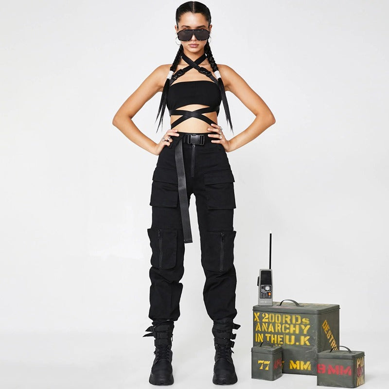 Pleated Gothic Pants For Women / Autumn Fashion Female Trousers with Zipper and Pockets - HARD'N'HEAVY