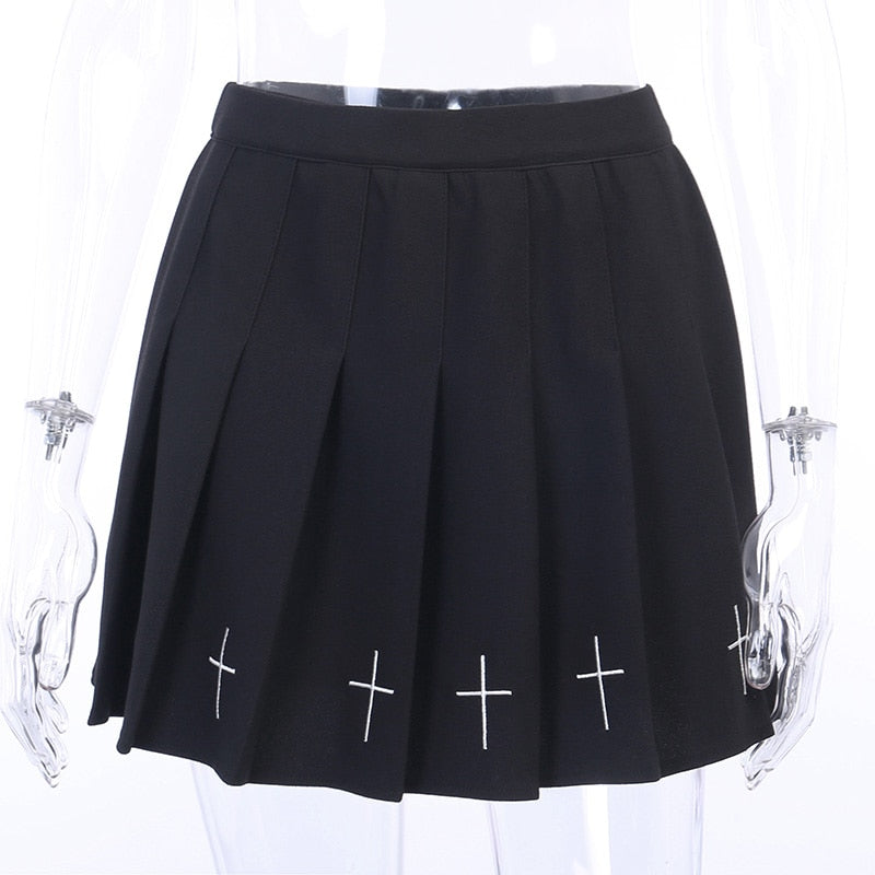 Pleated gothic women skirts / A-line black mini skirt alternative outfits / Rock chick clothes - HARD'N'HEAVY