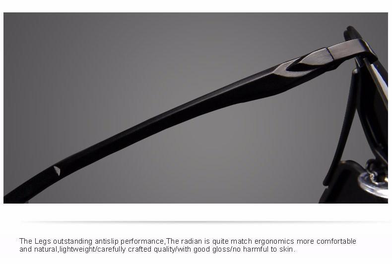 Close-up of the ergonomic black leg of polarized aluminum sunglasses showcasing its anti-slip performance.