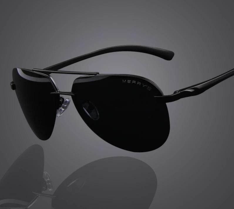 Sleek polarized aluminum sunglasses with mirrored lenses, showcasing alternative fashion style, perfect for rock or goth looks.