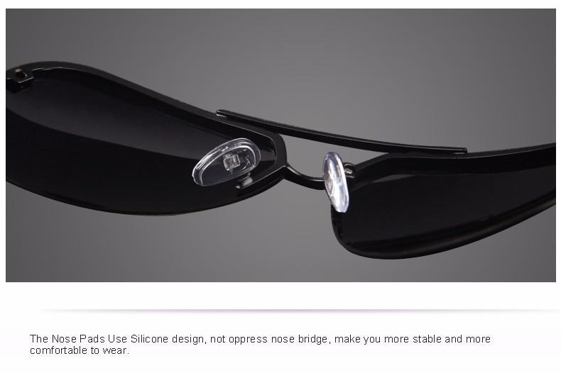 Close-up of polarized aluminum sunglasses showing silicone nose pads for comfort and stability in alternative fashion.