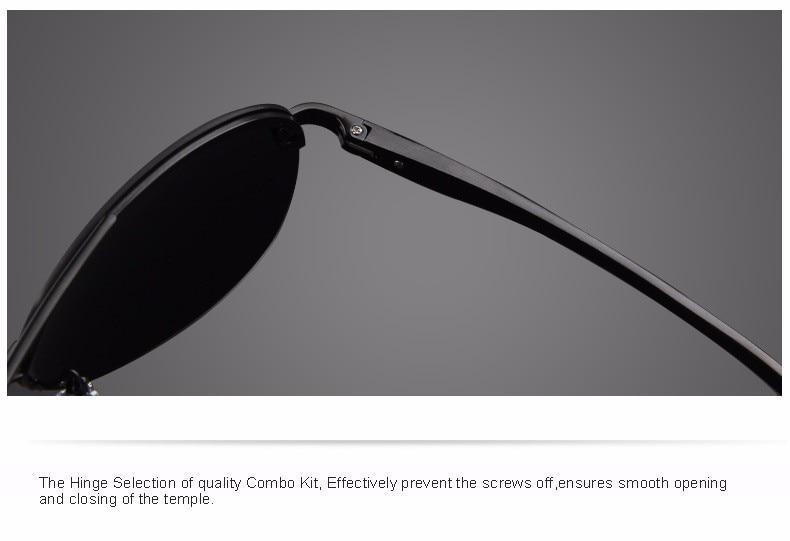 Close-up of polarized aluminum sunglasses, showcasing quality hinge design for smooth opening and closing.