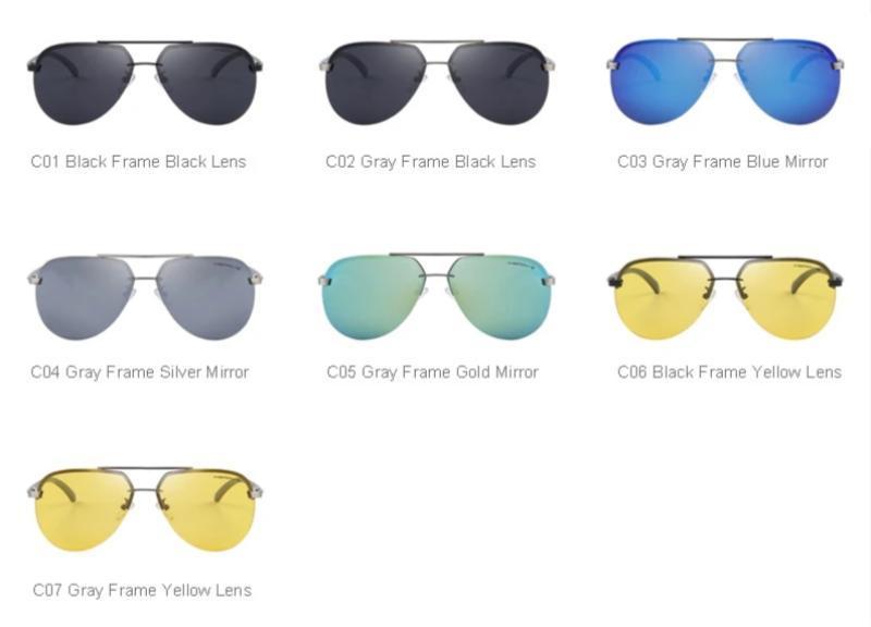 Collection of polarized sunglasses with various frame and lens colors for alternative fashion styles.