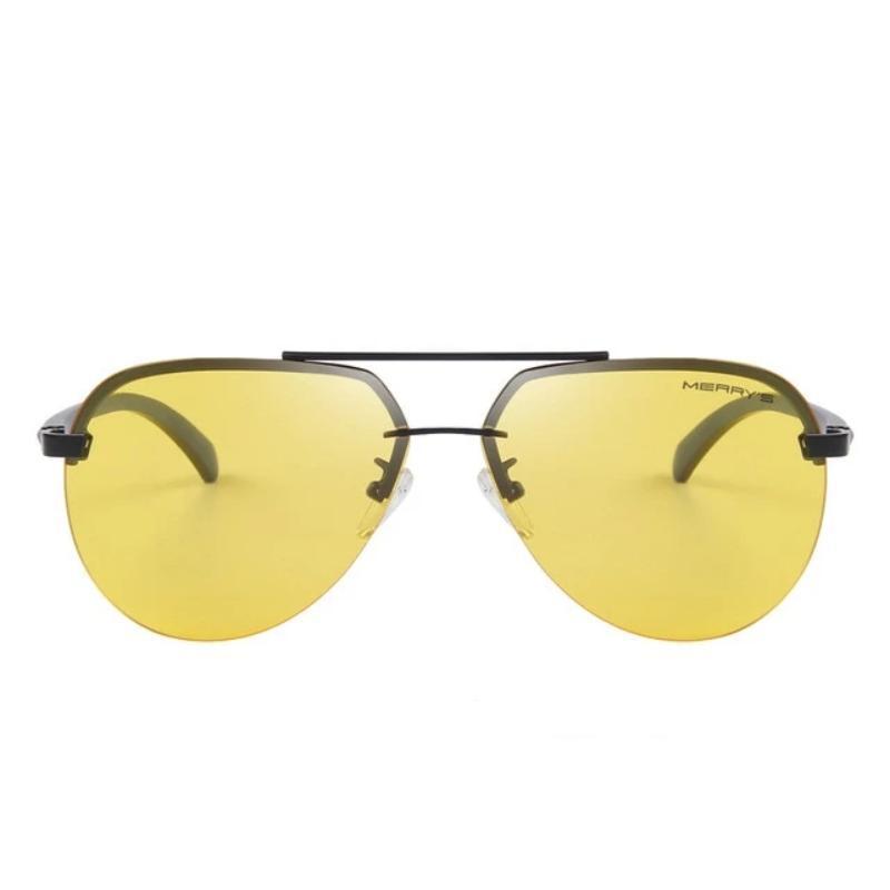 Sleek yellow lens sunglasses with black aluminum alloy frame, perfect for alternative fashion and adding style to any outfit.