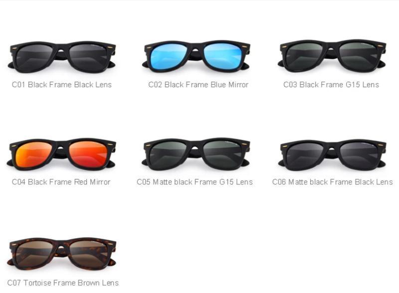 Variety of classic retro sunglasses with black and tortoise frames, featuring different lens colors and styles.