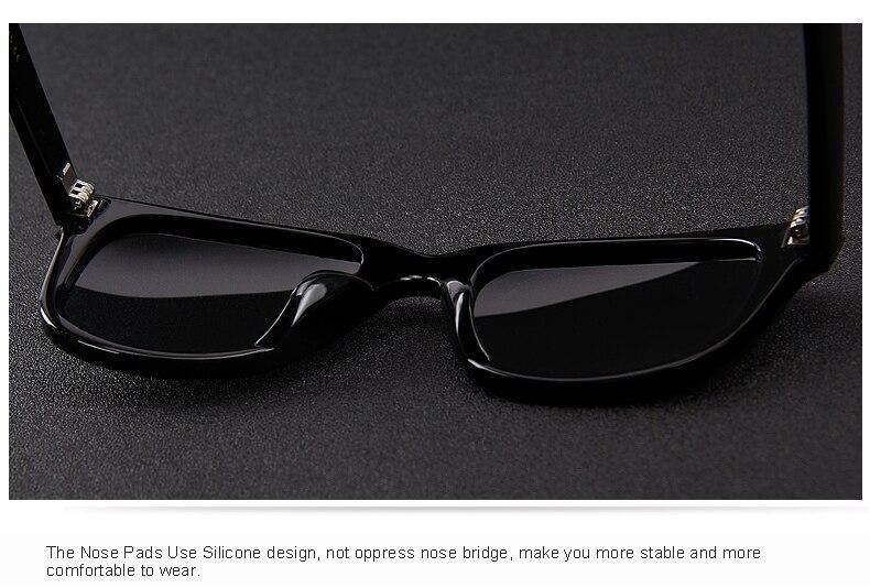 Close-up of classic retro polarized sunglasses with silicone nose pads for comfort and stability.