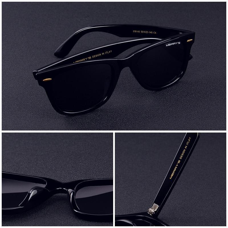 Classic retro polarized sunglasses with black lenses, featuring a sleek design and unisex appeal.