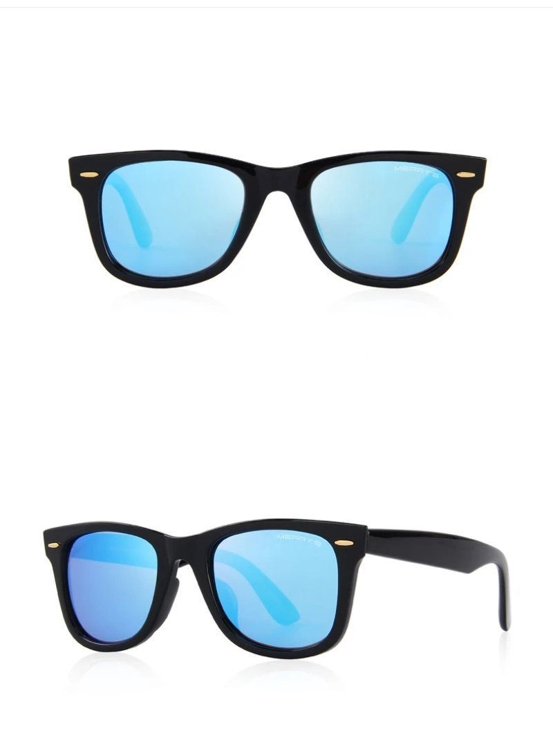 Classic retro polarized sunglasses with mirrored blue lenses and 100% UV protection for stylish summer looks.