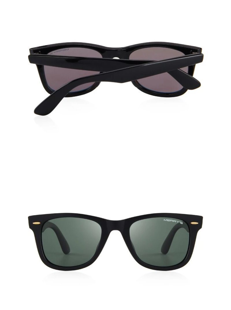 Classic retro polarized sunglasses with square shape and mirrored lenses, offering 100% UV protection.