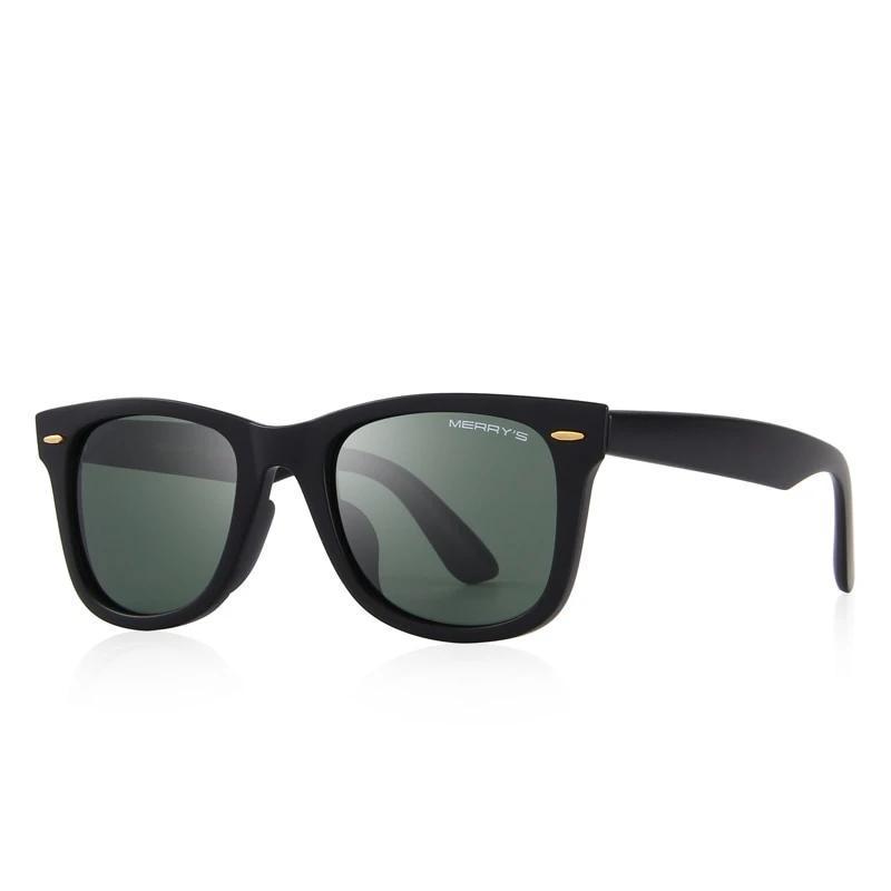 Classic retro polarized sunglasses with rectangular frames and dark lenses for UV protection