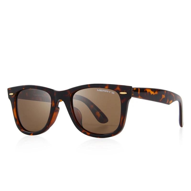 Classic retro polarized sunglasses with UV protection, square shape, and mirrored lenses in tortoiseshell style.