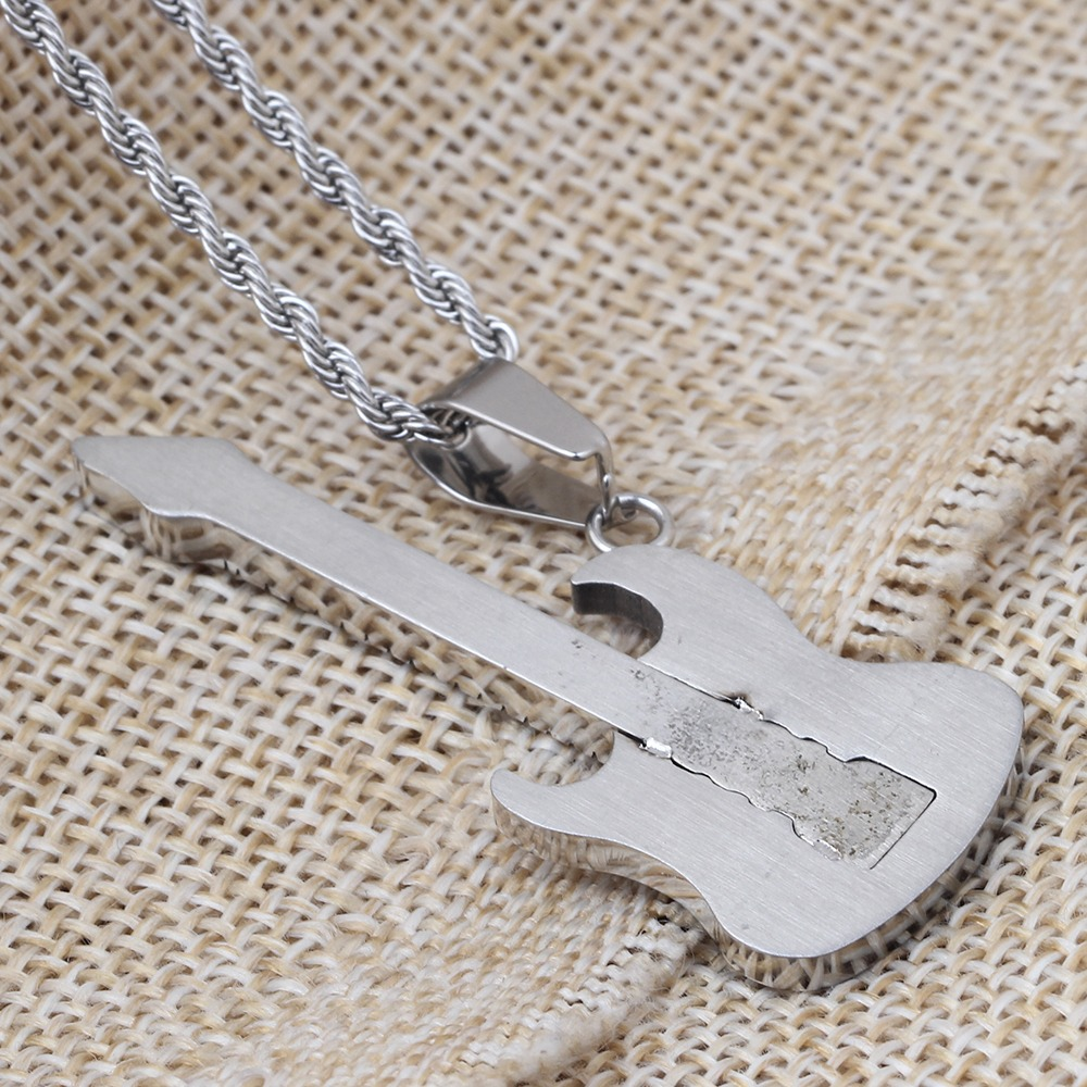 Polishing Stainless Steel Guitar Shape Necklace Pendant / Alternative Fashion Jewelry - HARD'N'HEAVY