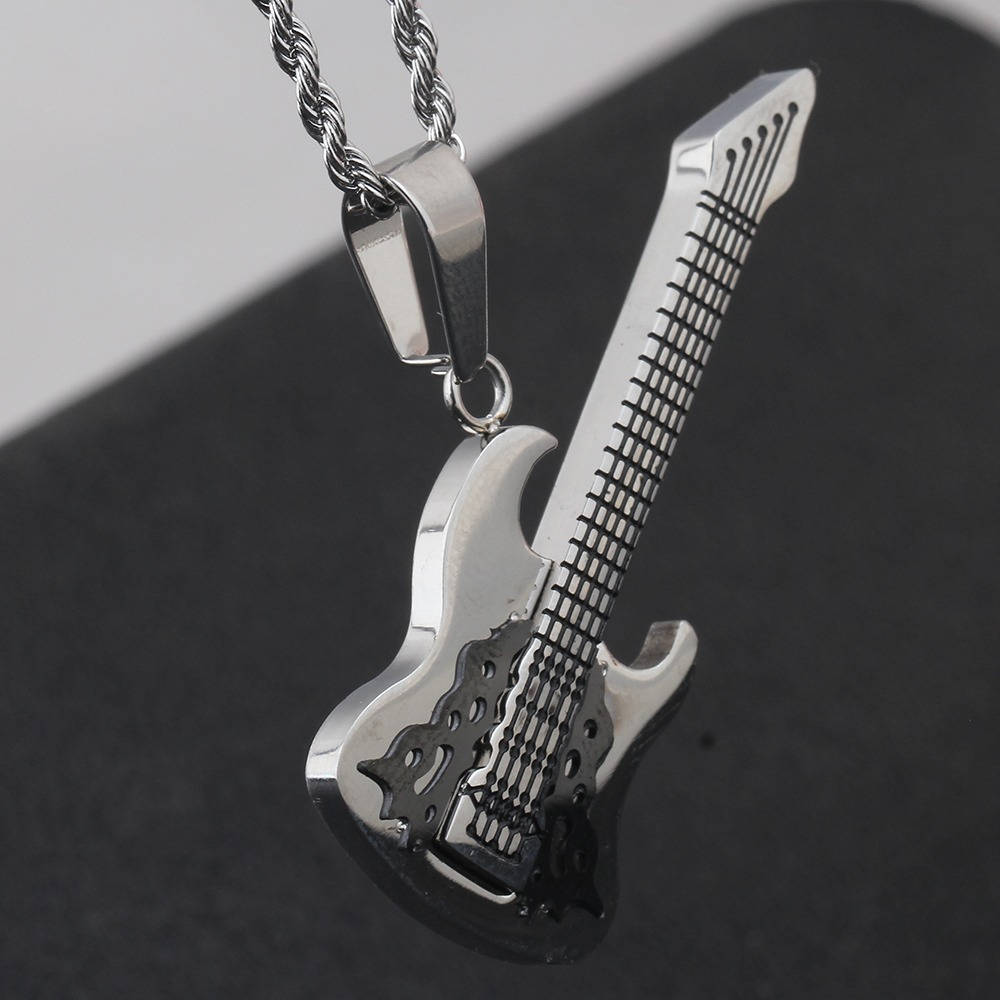 Polishing Stainless Steel Guitar Shape Necklace Pendant / Alternative Fashion Jewelry - HARD'N'HEAVY