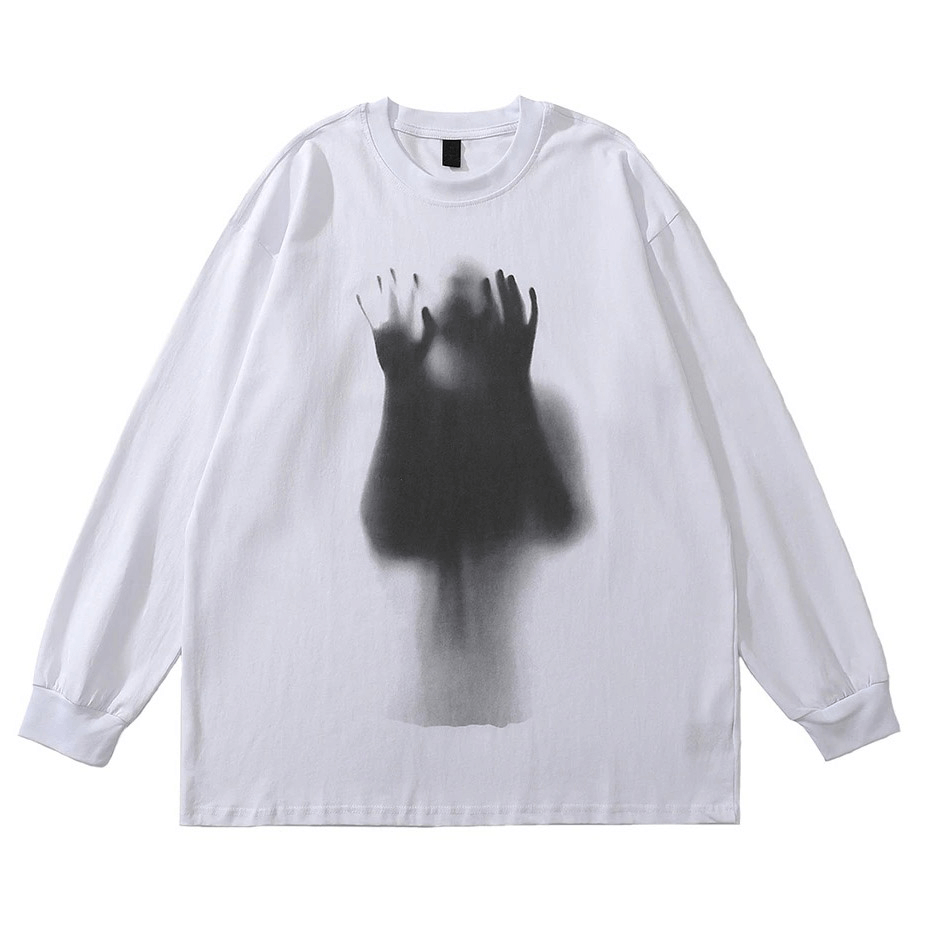 Portrait Trapped Shadow Printed Tops / Men's Cotton Long Sleeves Oversized Clothing