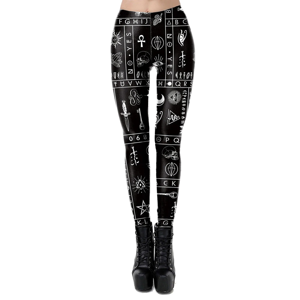 Print Sexy Skinny Leggings for Women / Gothic High Waist Pants / Black Color Punk Trousers - HARD'N'HEAVY