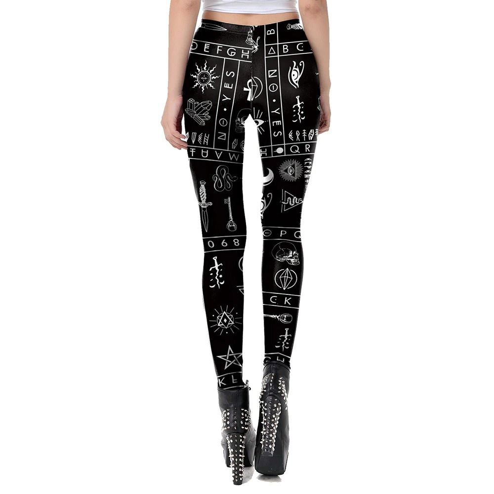 Print Sexy Skinny Leggings for Women / Gothic High Waist Pants / Black Color Punk Trousers - HARD'N'HEAVY
