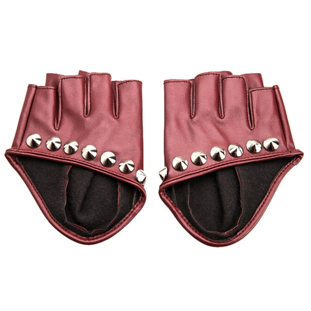 Female Gloves Alternative Fashion Women / PU Leather Biker Chick Fingerless punk Rock Metal - HARD'N'HEAVY