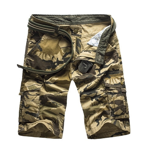Rock style military shorts for men, featuring a loose fit, pockets, and urban camouflage design.