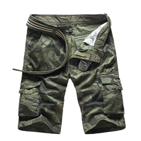 Cool green military shorts for men with pockets, perfect for urban punk style and casual summer wear.