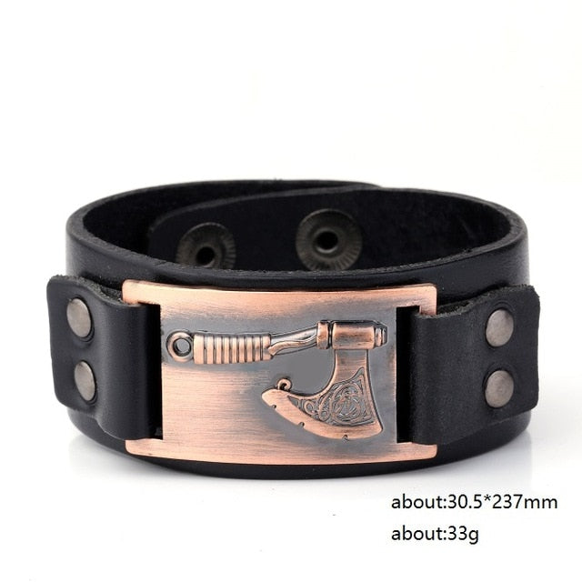 Viking Leather Wristband / Amulet Jewelry Accessories / Celtics Knot Tailsman Axe Bracelet - HARD'N'HEAVY