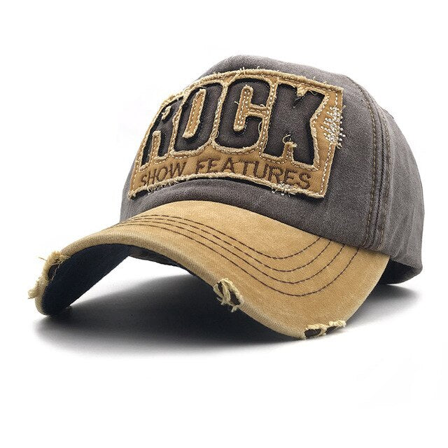 Rock and Metal Fashion Cotton Baseball Cap with ROCK embroidery, unisex snapback for trendy style.