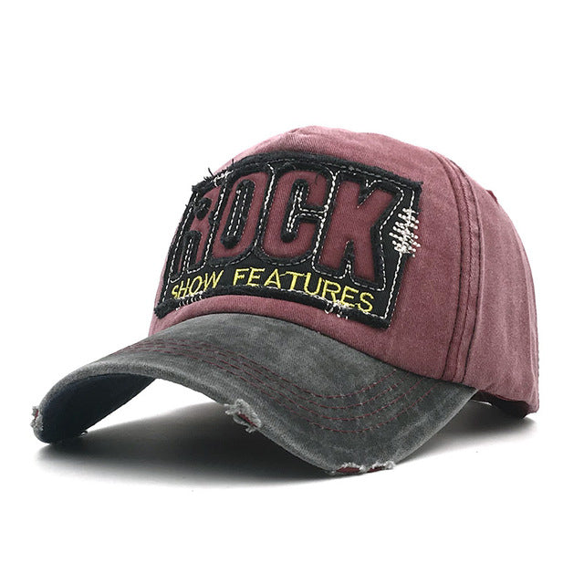 Rock and metal fashion cotton baseball cap with ROCK embroidery, unisex snapback style, trendy accessory for music lovers.